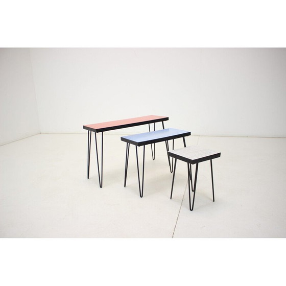 Image 1 of Vintage Metall und umakart Verschachtelungstische, Tschechoslowakei 1970er Jahre