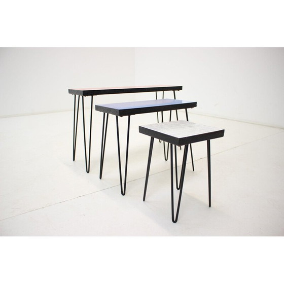 Image 1 of Vintage Metall und umakart Verschachtelungstische, Tschechoslowakei 1970er Jahre