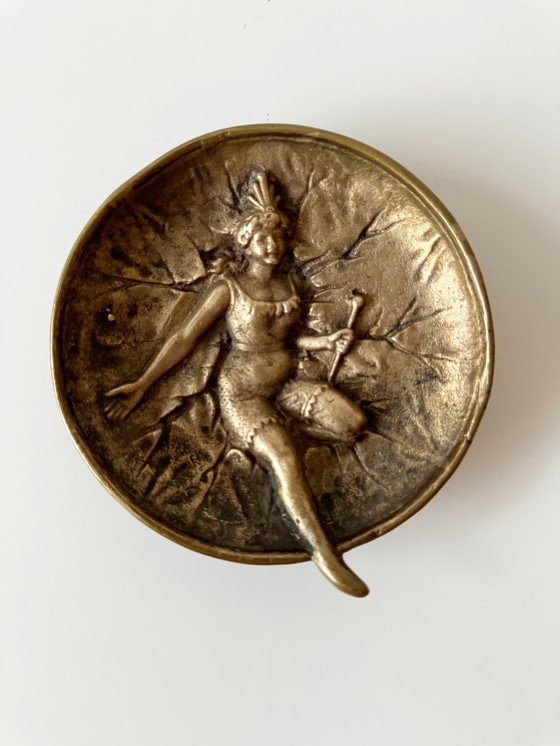 Image 1 of Art Deco Bronze Aschenbecher, Bronze Schale, Relief Tänzerin Aus Bronze, Massive Bronze Mit Patina, Antik, Frankreich 1920Er