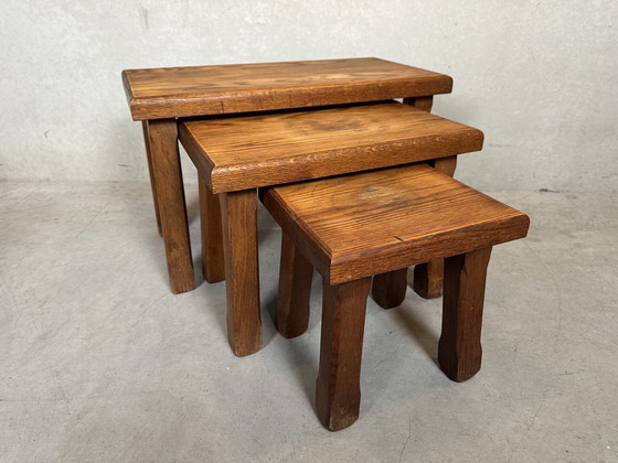 Image 1 of 3X Brutalist Nesting Tables - Eiche