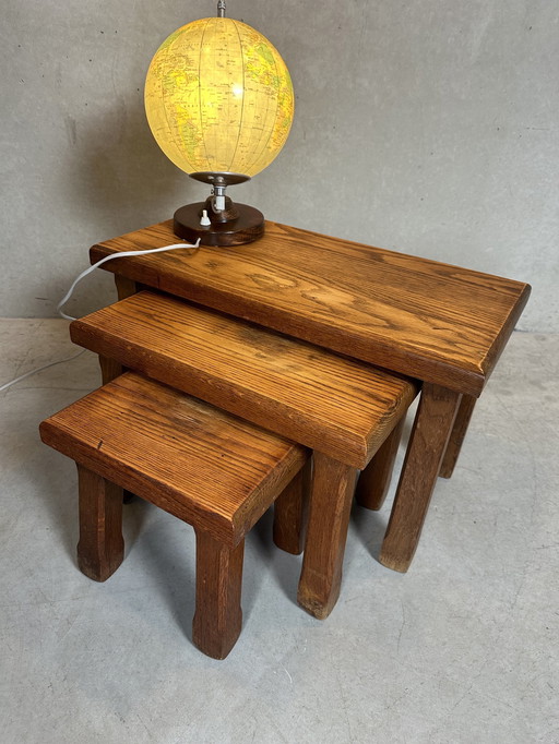 3X Brutalist Nesting Tables - Eiche