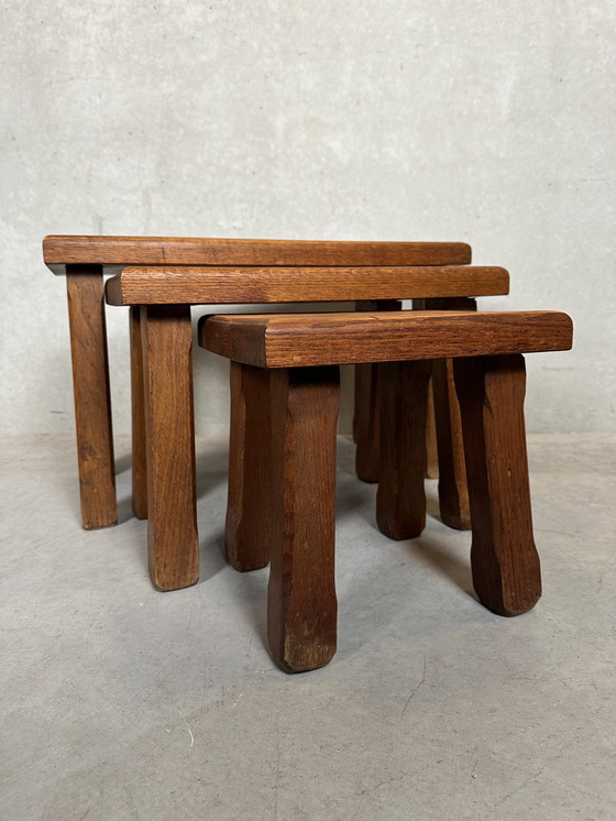 Image 1 of 3X Brutalist Nesting Tables - Eiche