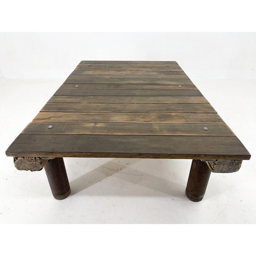 Industrieller Couchtisch aus Holz und Eisen, 1950er Jahre