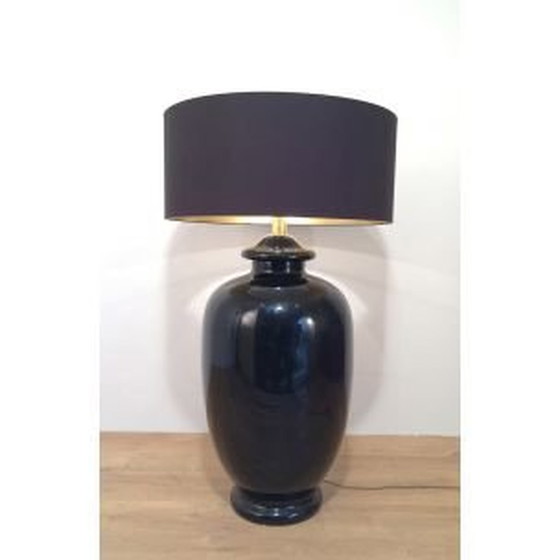 Image 1 of Vintage-Lampe aus schwarz glasierter Keramik, 1960