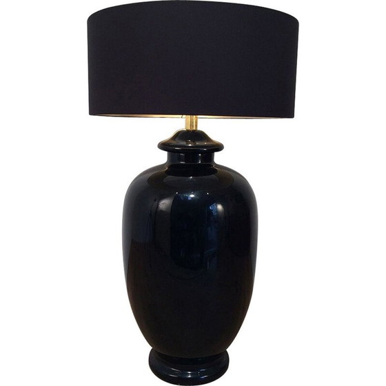 Image 1 of Vintage-Lampe aus schwarz glasierter Keramik, 1960