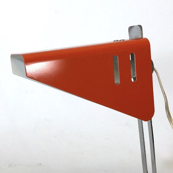 Image 1 of Vintage Schreibtischlampe aus orangefarbenem Metall, Lack und Chrom, Italien 1970