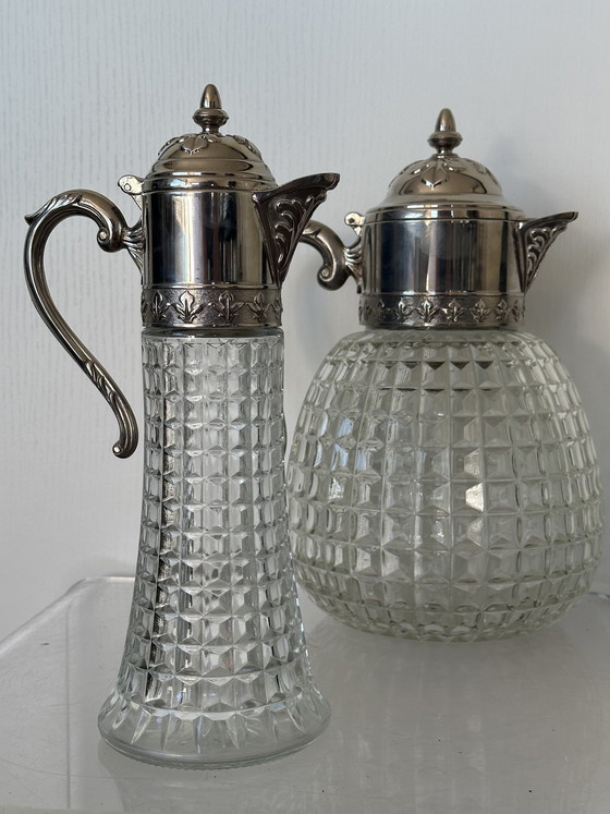 Image 1 of Vintage Karaffen 50er Jahre Versilbert Karaffe Kristallglas Italien