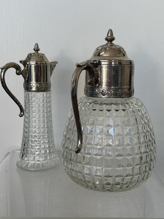 Image 1 of Vintage Karaffen 50er Jahre Versilbert Karaffe Kristallglas Italien