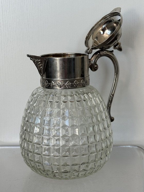 Image 1 of Vintage Karaffen 50er Jahre Versilbert Karaffe Kristallglas Italien