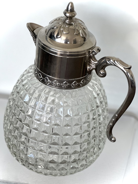 Image 1 of Vintage Karaffen 50er Jahre Versilbert Karaffe Kristallglas Italien
