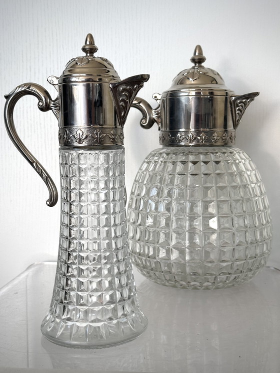 Image 1 of Vintage Karaffen 50er Jahre Versilbert Karaffe Kristallglas Italien