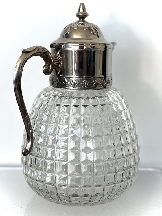 Image 1 of Vintage Karaffen 50er Jahre Versilbert Karaffe Kristallglas Italien