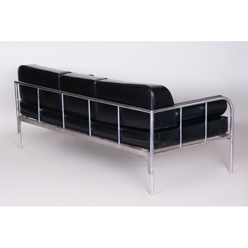 Schwarzes Ledersofa von Vichr & Co., 1930er Jahre