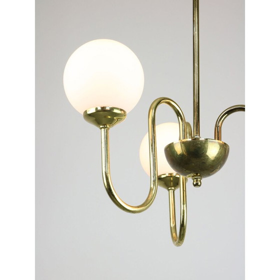 Image 1 of Goldener Vintage-Kronleuchter aus Opalglas