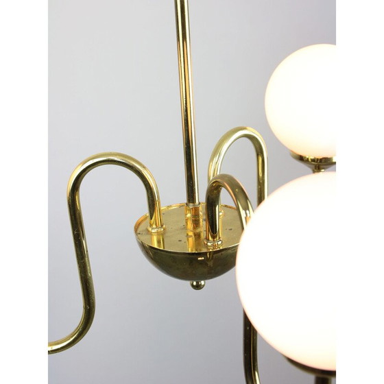 Image 1 of Goldener Vintage-Kronleuchter aus Opalglas