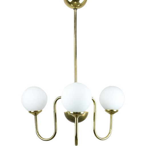 Goldener Vintage-Kronleuchter aus Opalglas