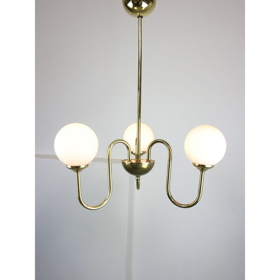 Image 1 of Goldener Vintage-Kronleuchter aus Opalglas