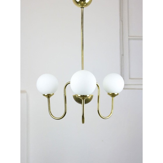 Image 1 of Goldener Vintage-Kronleuchter aus Opalglas