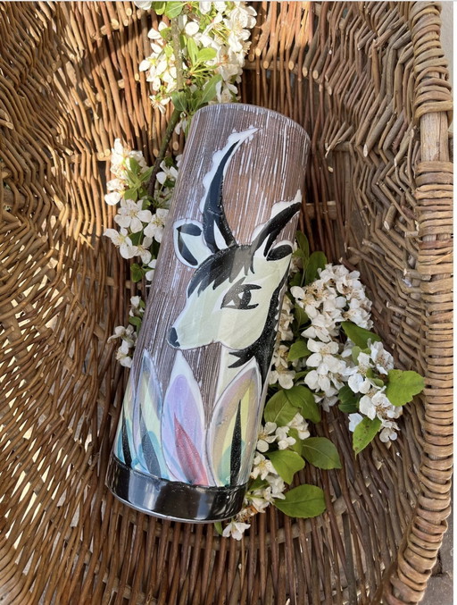 Vase Nila Schweden, Ziege Motiv, handgefertigt, Vintage, Kunst Töpferei, 1970S