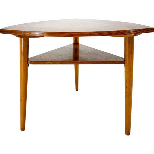 Vintage Beistelltisch in Dreiecksform aus Holz, Tschechoslowakei