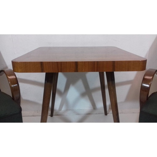 Set aus 2 Vintage-Sesseln und Tisch von Jindřich Halabala aus grünem Stoff und Eichenholz