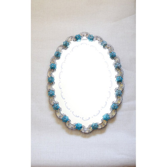 Image 1 of Vintage-Spiegel aus hellblauem Glas, Italien 1940