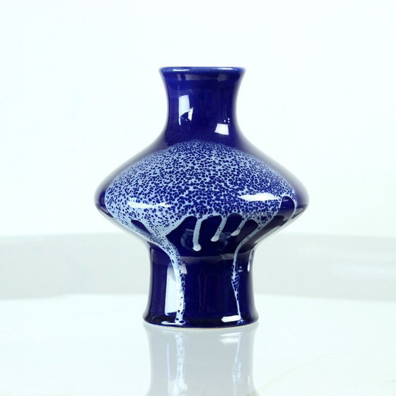 Image 1 of Blaue Vase aus Keramik, Tschechoslowakei 1960
