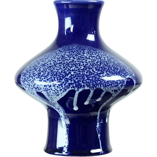Blaue Vase aus Keramik, Tschechoslowakei 1960