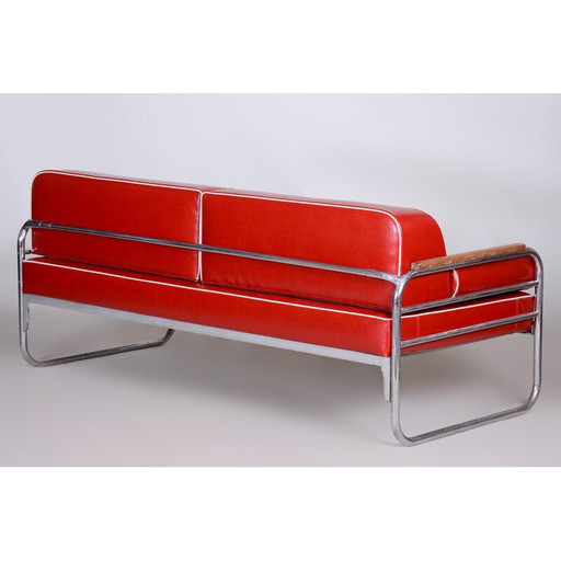 Bauhaus-Sofa aus rotem Leder von Thonet, 1930er Jahre
