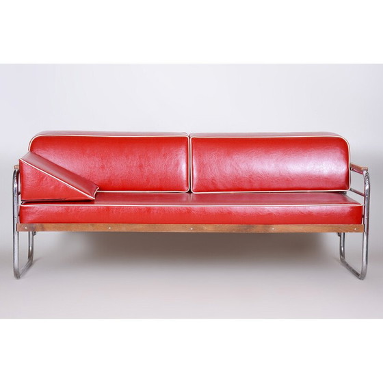 Image 1 of Bauhaus-Sofa aus rotem Leder von Thonet, 1930er Jahre