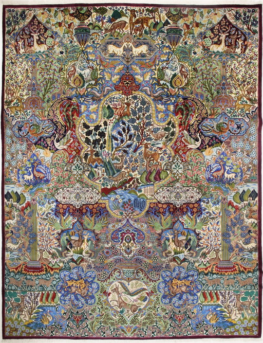 Original Handgeknüpfter Perserteppich Kashmar Fein Paradise Design 393 X 300 Cm Top Zustand