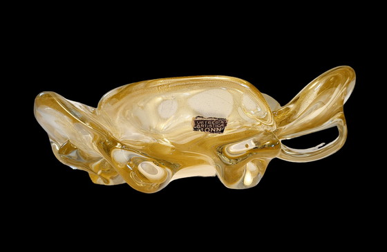 Image 1 of Murano XL Tafelaufsatz, "Goldoni" organisches Design klares Muranoglas mit 24 Karat Blattgold, Italien