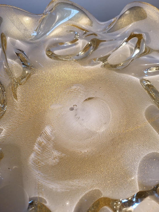 Image 1 of Murano XL Tafelaufsatz, "Goldoni" organisches Design klares Muranoglas mit 24 Karat Blattgold, Italien