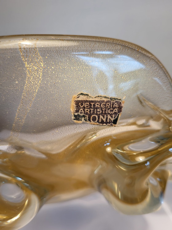 Image 1 of Murano XL Tafelaufsatz, "Goldoni" organisches Design klares Muranoglas mit 24 Karat Blattgold, Italien