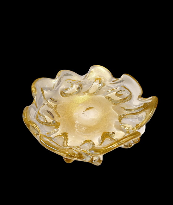 Image 1 of Murano XL Tafelaufsatz, "Goldoni" organisches Design klares Muranoglas mit 24 Karat Blattgold, Italien