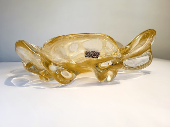 Image 1 of Murano XL Tafelaufsatz, "Goldoni" organisches Design klares Muranoglas mit 24 Karat Blattgold, Italien