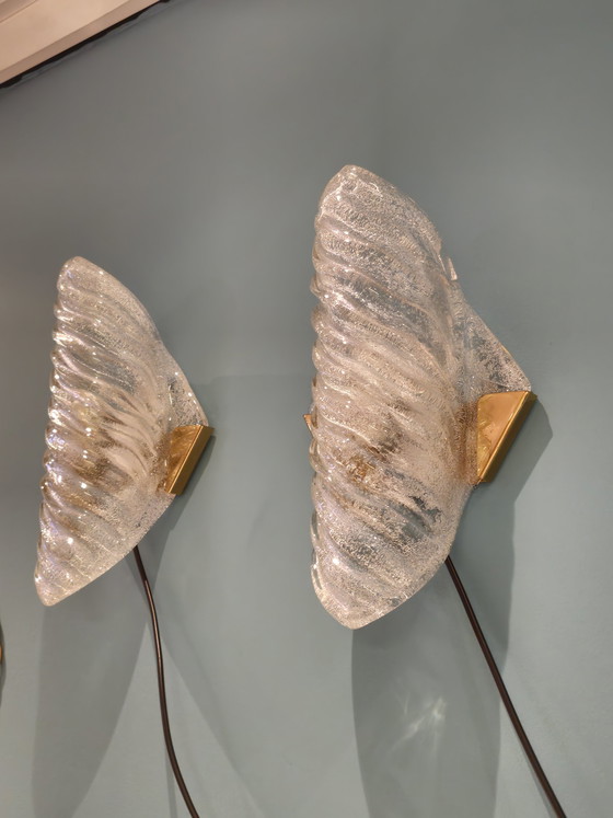 Image 1 of Vintage Hillebrand Wandleuchten Wandleuchte Glas Messing