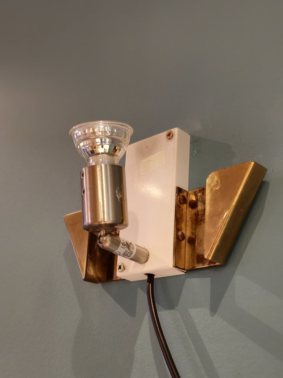 Image 1 of Vintage Hillebrand Wandleuchten Wandleuchte Glas Messing