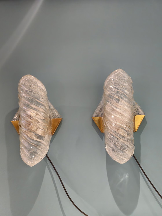 Image 1 of Vintage Hillebrand Wandleuchten Wandleuchte Glas Messing