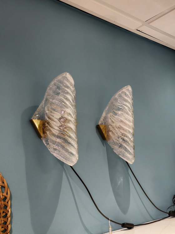 Image 1 of Vintage Hillebrand Wandleuchten Wandleuchte Glas Messing