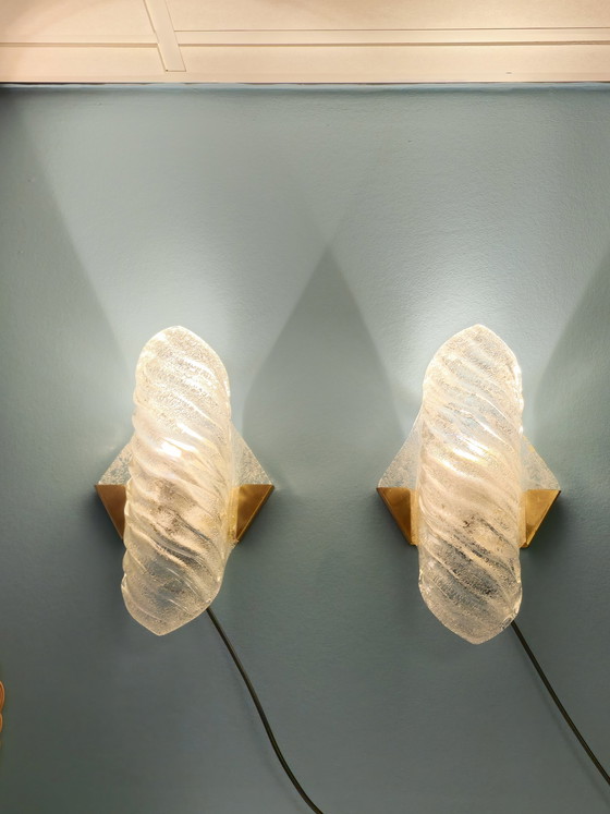 Image 1 of Vintage Hillebrand Wandleuchten Wandleuchte Glas Messing