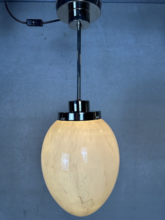 Image 1 of Xl Art Deco Pendelleuchte - Marmoriertes Opalin