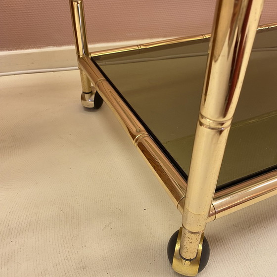 Image 1 of Italienischer Barwagen / Beistelltisch aus Faux Bamboo