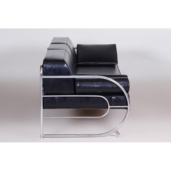 Image 1 of Vintage Bauhaus-Sofa aus schwarzem Leder und Chromrohr von Robert Slezák, Tschechoslowakei 1930