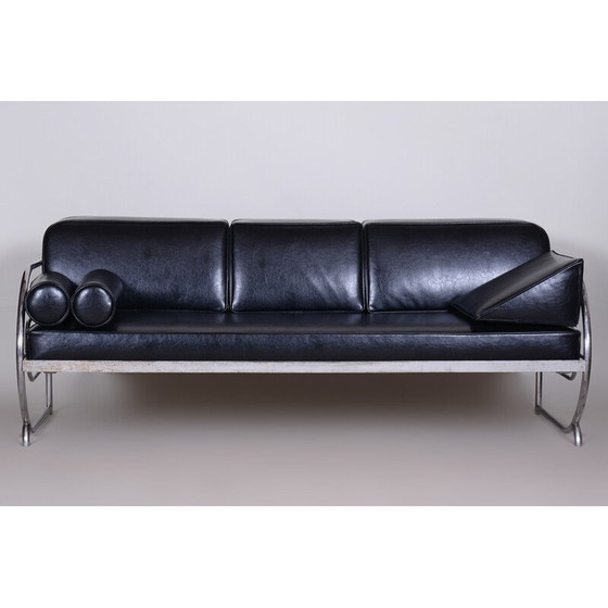 Image 1 of Vintage Bauhaus-Sofa aus schwarzem Leder und Chromrohr von Robert Slezák, Tschechoslowakei 1930
