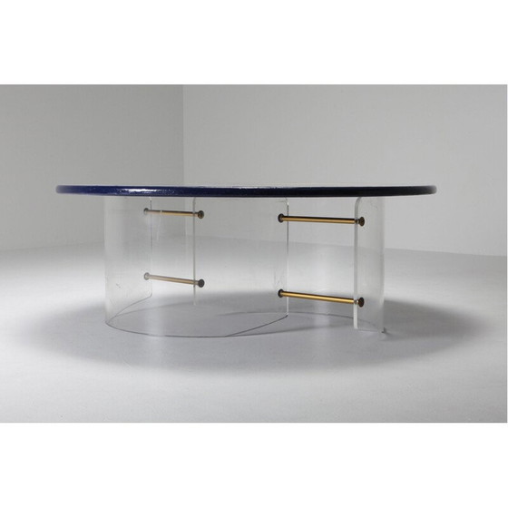 Image 1 of Vintage Couchtisch mit Plexiglasfuß und Harzplatte, 1990