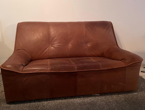 Image 1 of Leder 2-Sitzer Sofa Braun - Seventies