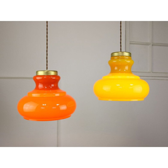 Image 1 of Paar Pendelleuchten aus Messing und Glas