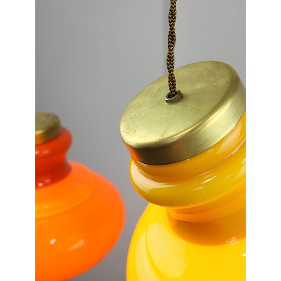 Image 1 of Paar Pendelleuchten aus Messing und Glas