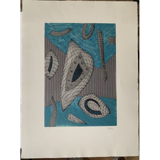 Image 1 of Blauer und grauer Kupferstich von Henri Goetz, 1970